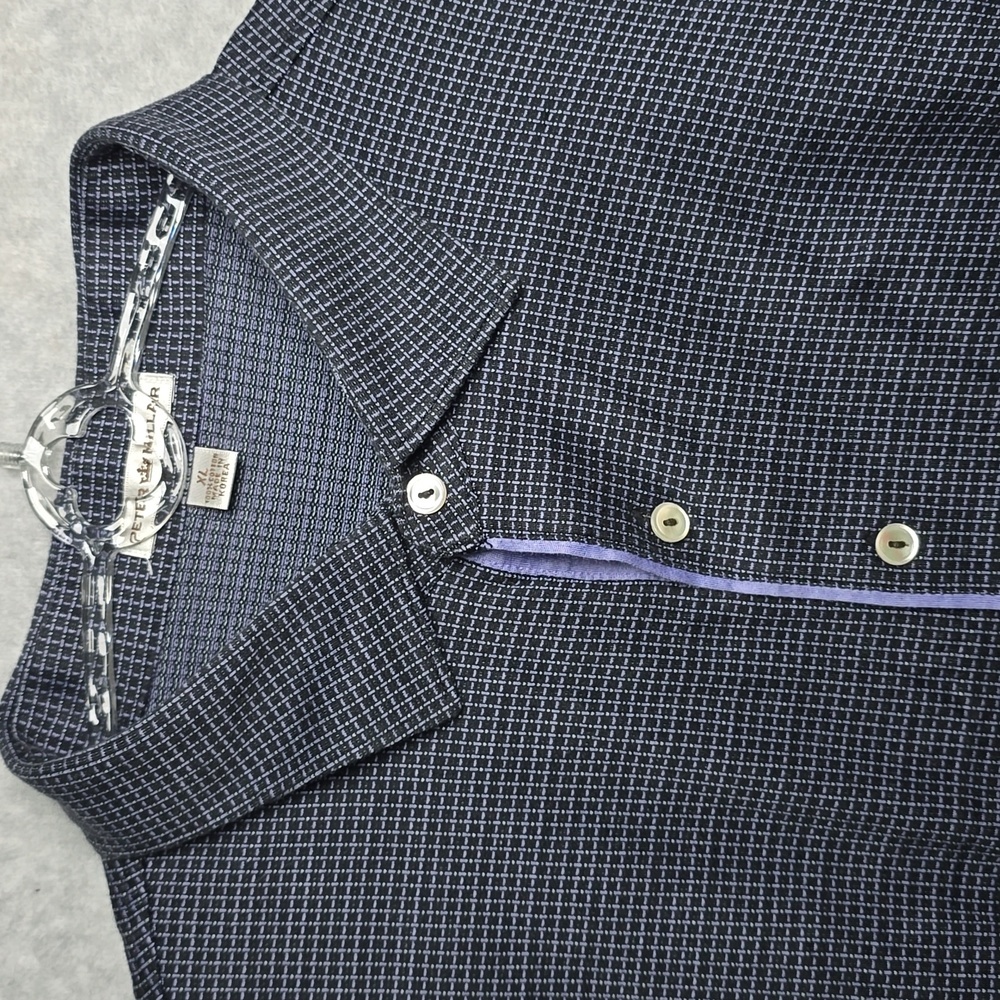 Peter Millar Crown Men's Sz XL Casual Polo Shirt Cotton Blue Geometric Print